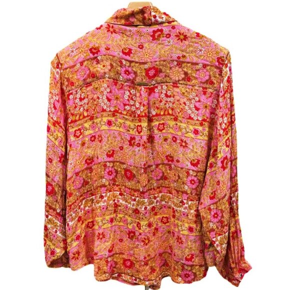 Billabong Womens Colorful Long Sleeve Button Down Floral Blouse Boho Peasant MED - Picture 4 of 10